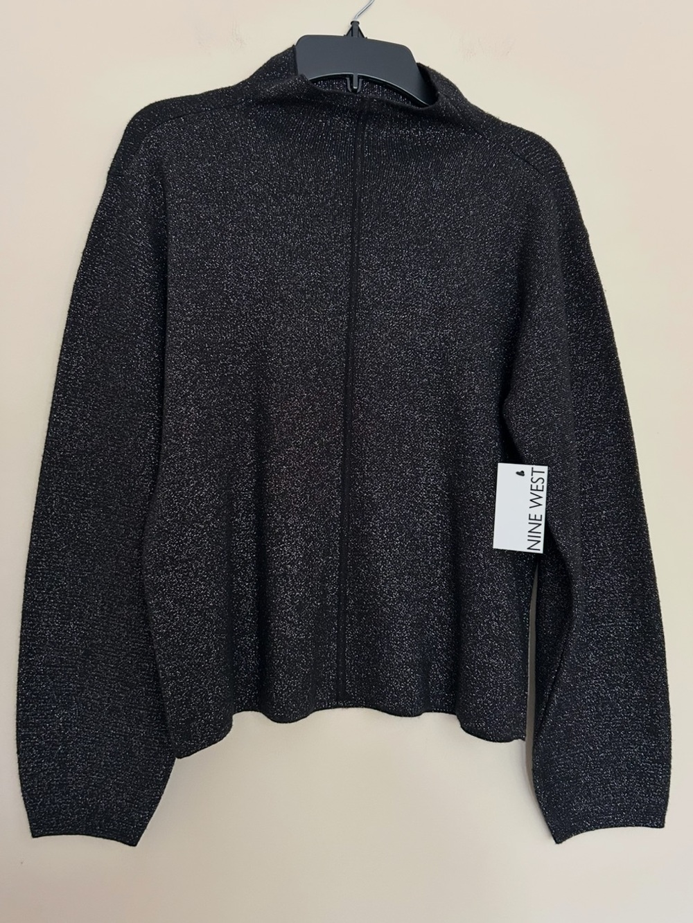 NEW Women’s Nine West Black Metallic Lurex Mock Turtleneck Sweater